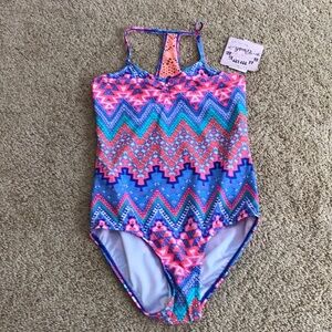 NWT! Kids size 14, pink combo one piece swimsuit .